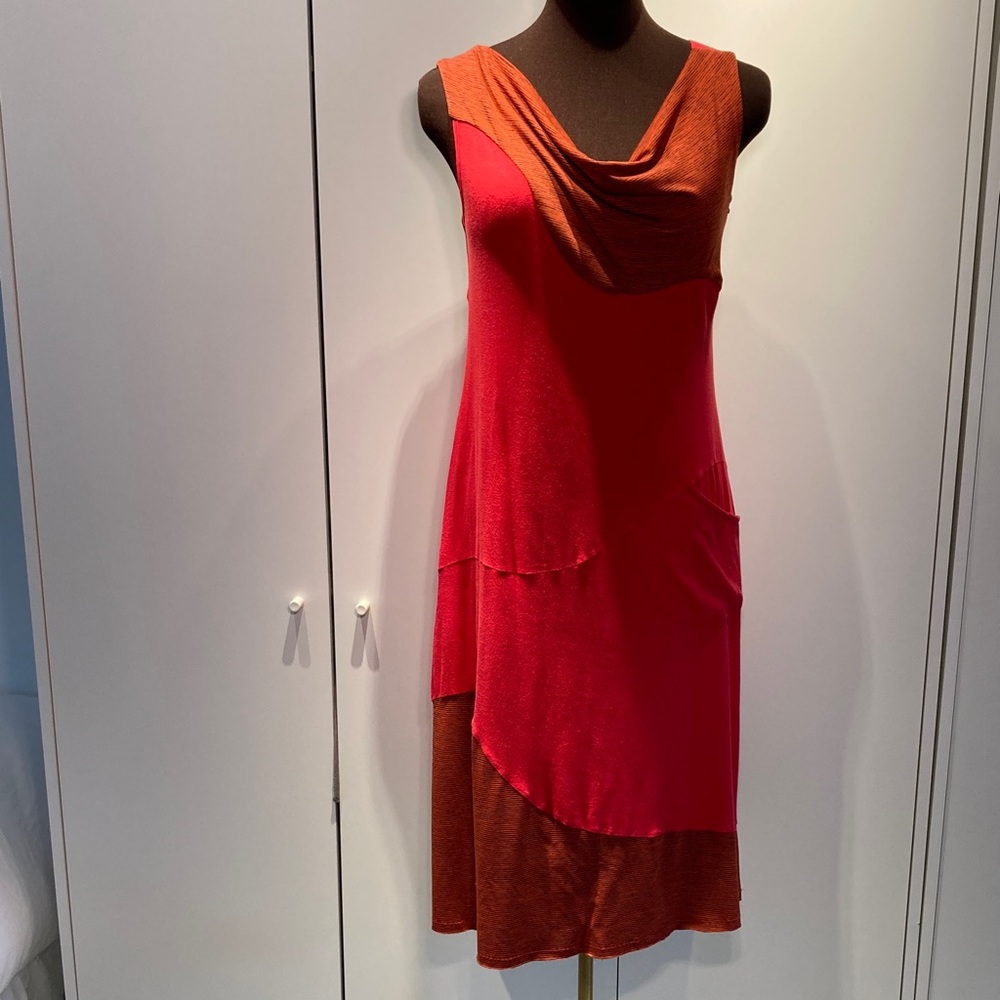 Aimee G New York Dress exclusive pattern S red brown striped